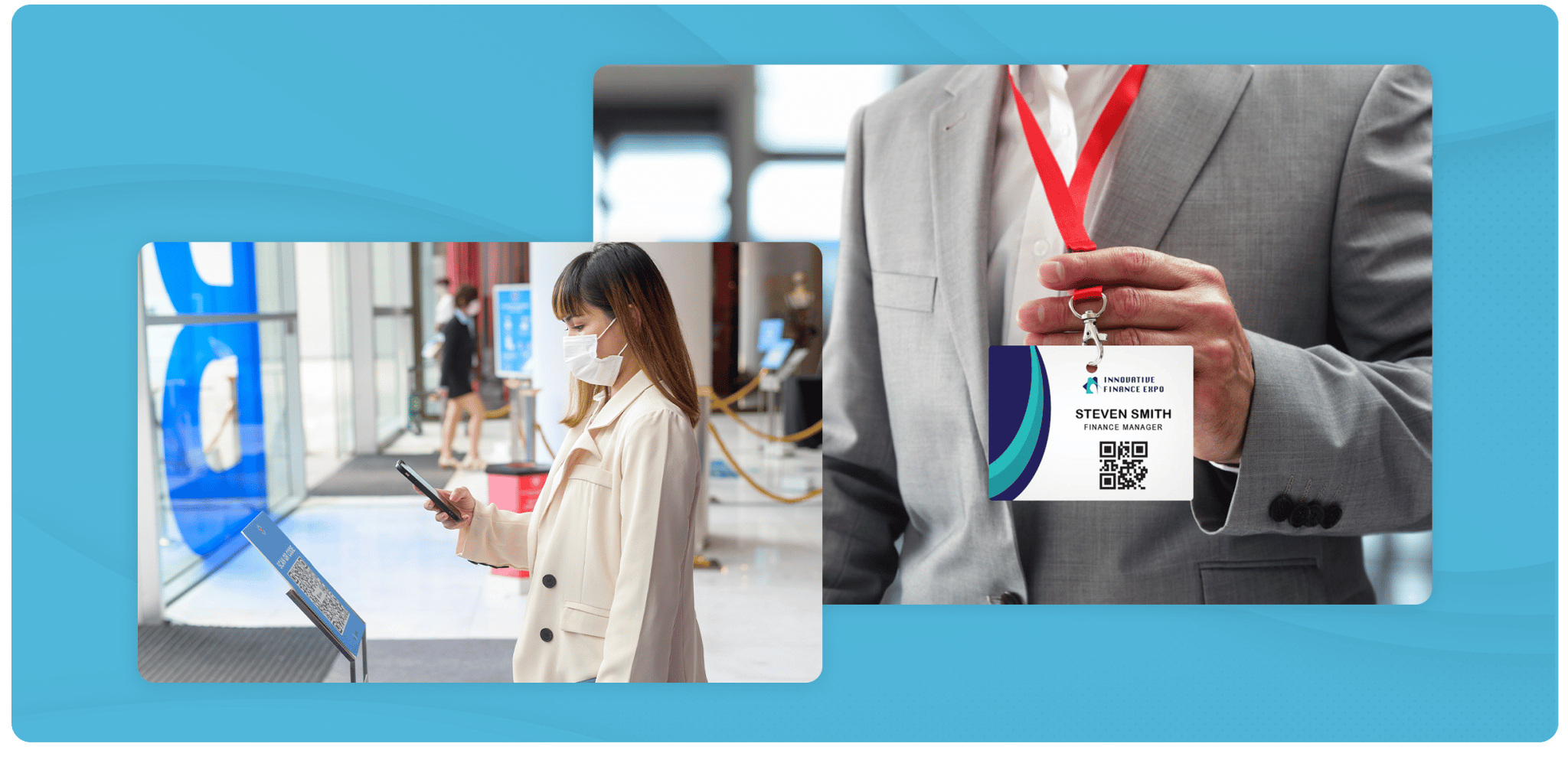 Conference badges with QR codes for check-in and lead retrieval