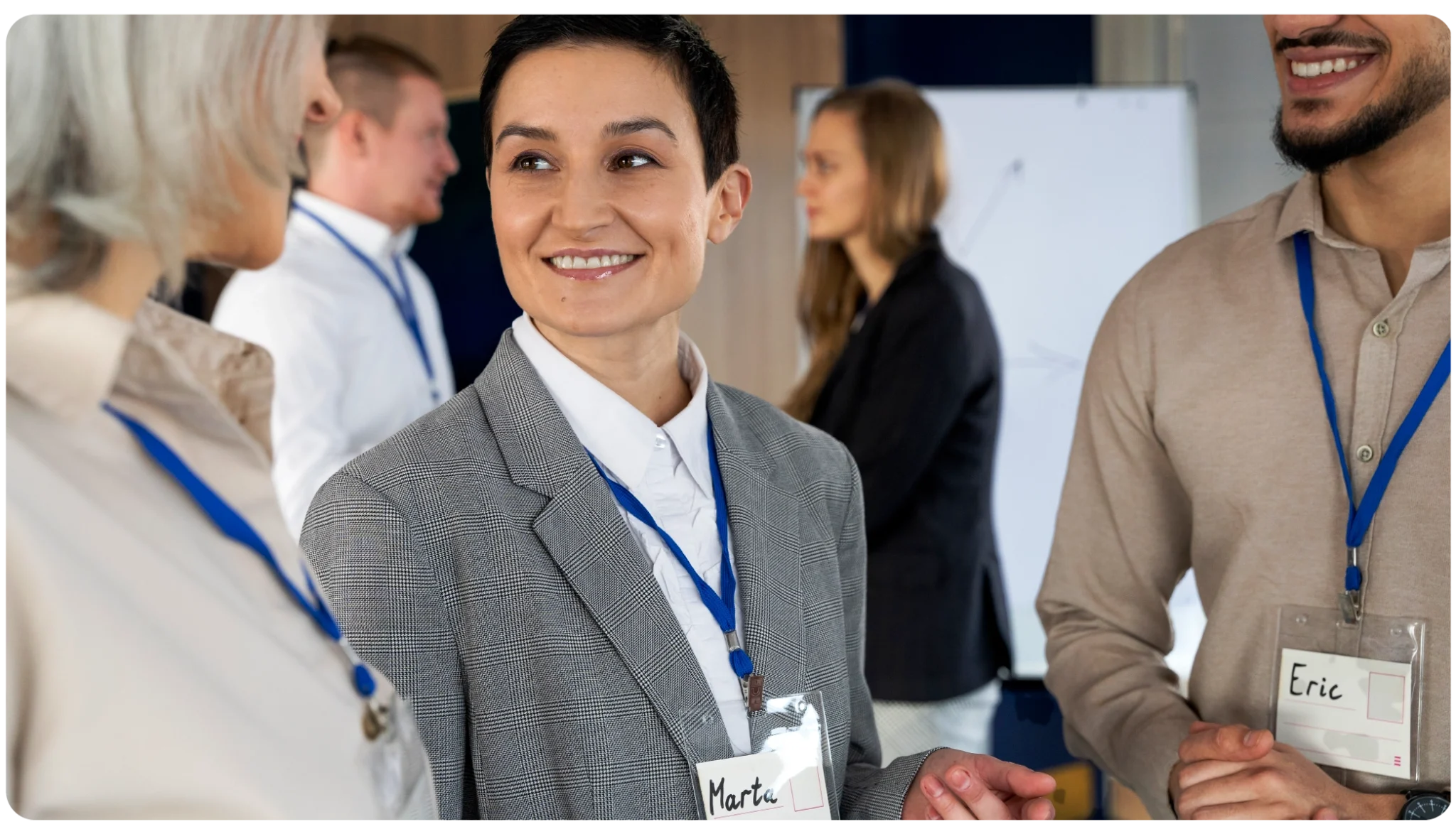 Job seekers meeting recruiters at a career fair