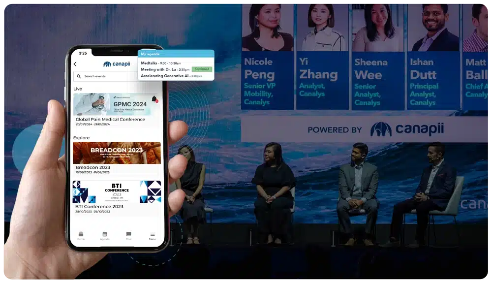 The Canapii event app showing schedules and event information