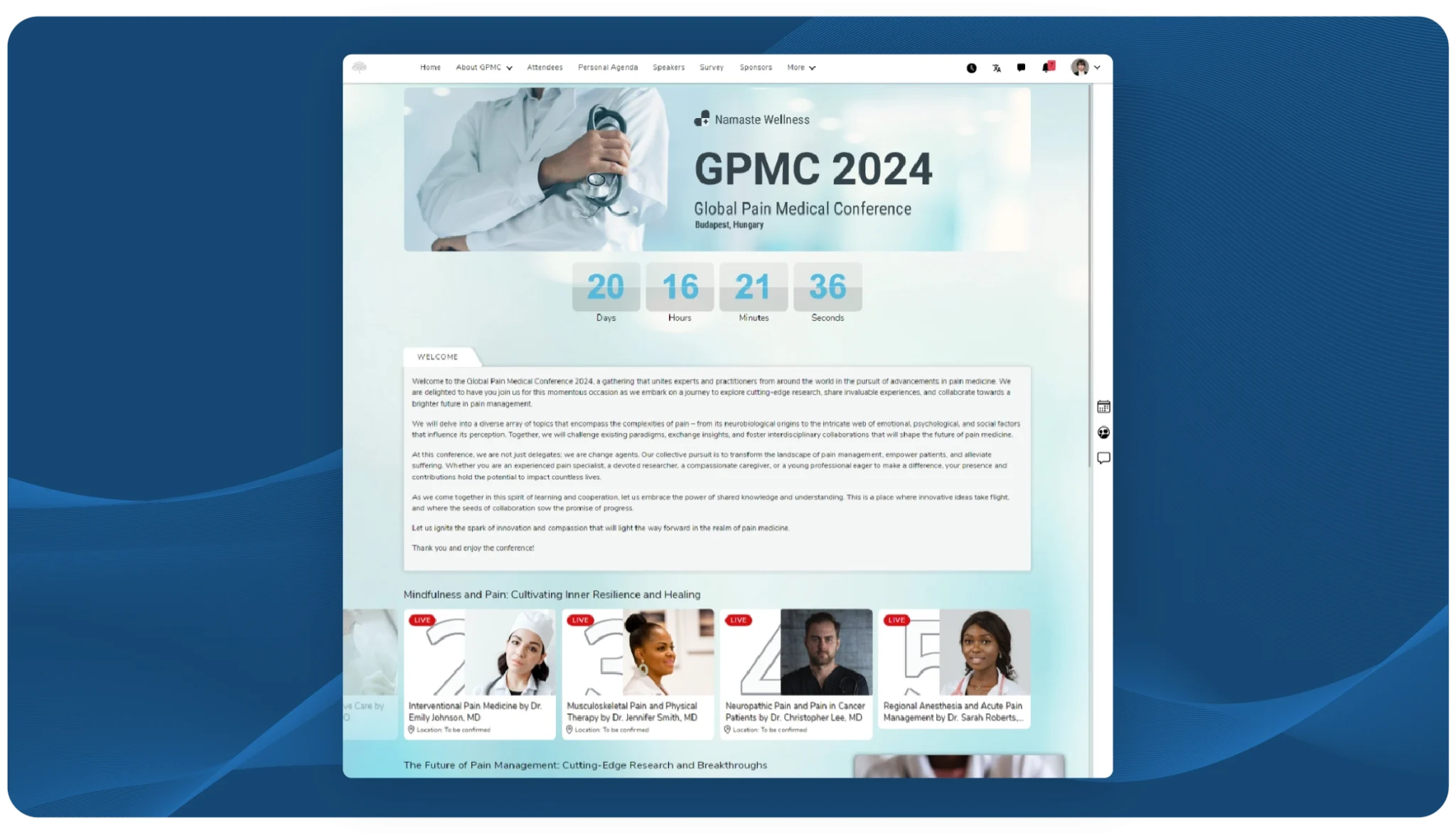 Branded event page built on the Canapii platform