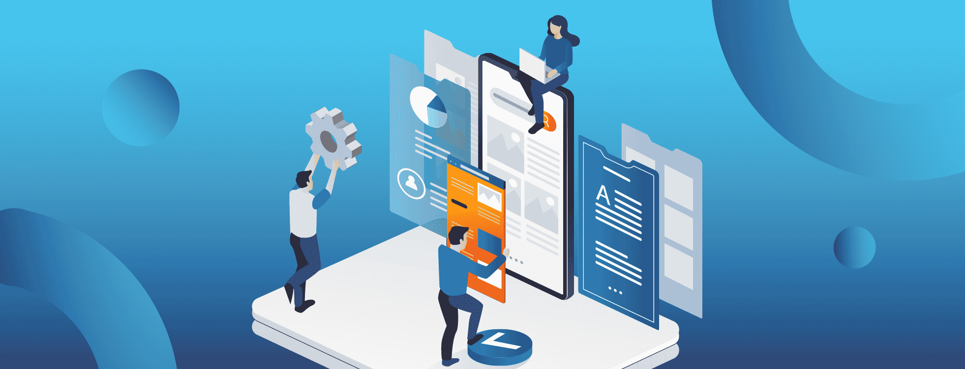 Illustration of a team collaborating on a mobile event app design