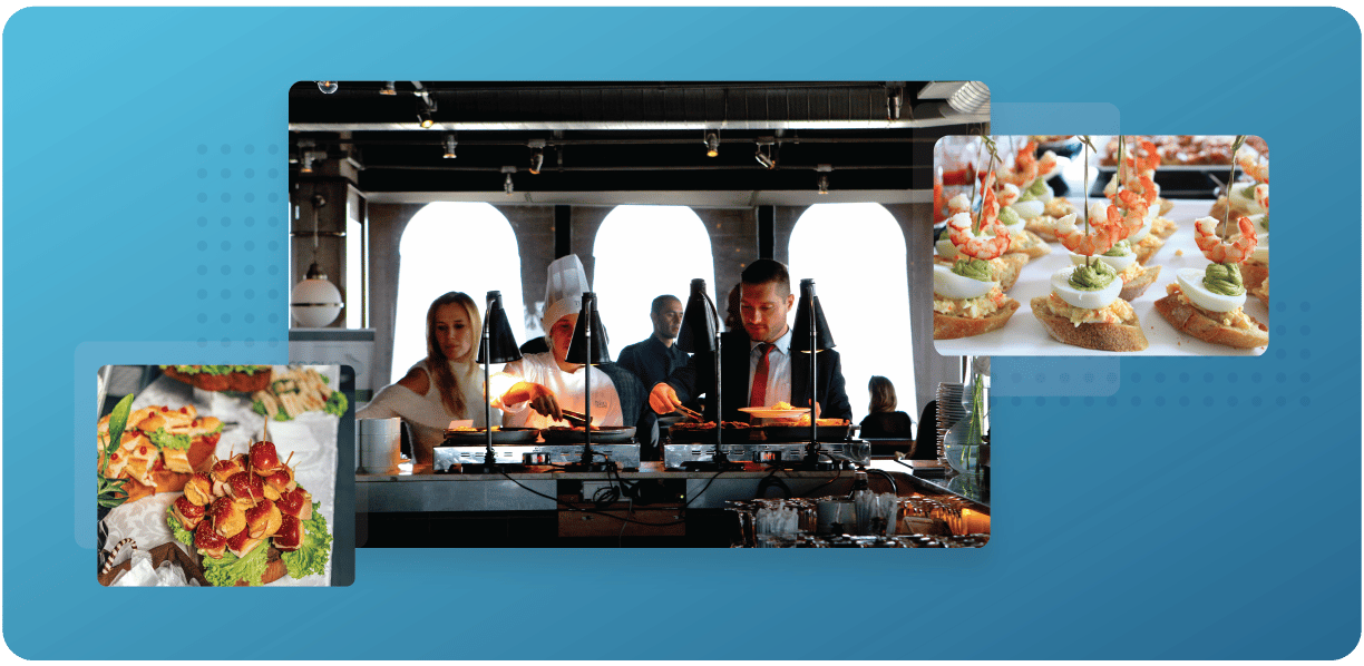 Guests choosing food from a buffet at an in-person event