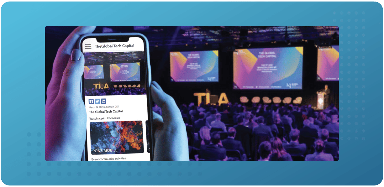 Attendee holding a smartphone with a mobile event app open