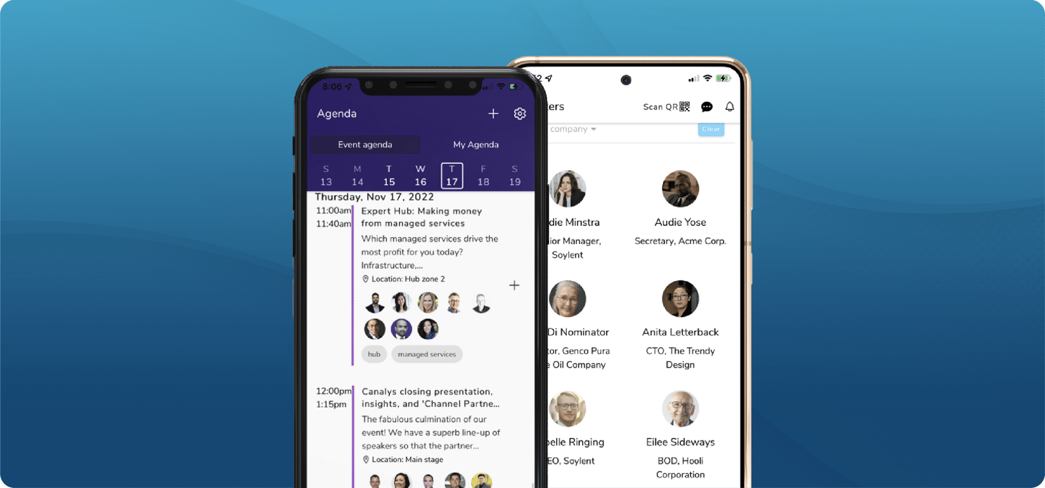 Canapii mobile event app showing agenda and engagement features