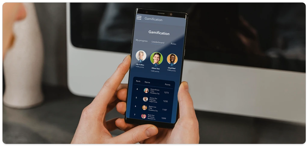 Interactive event app features shown on a smartphone