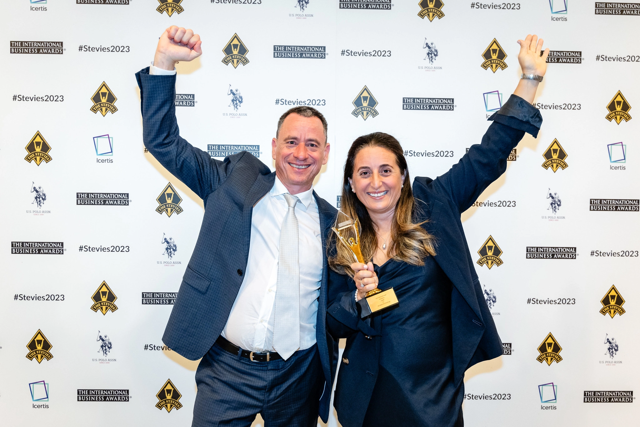 Canapii co-founders Steve and Rita with the Gold Stevie award