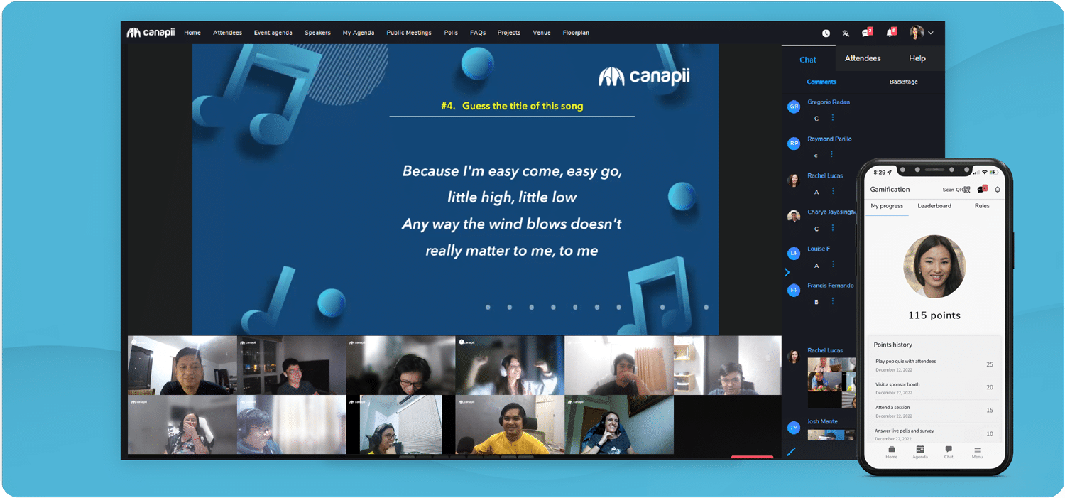 Event gamification challenges and leaderboard in the Canapii app