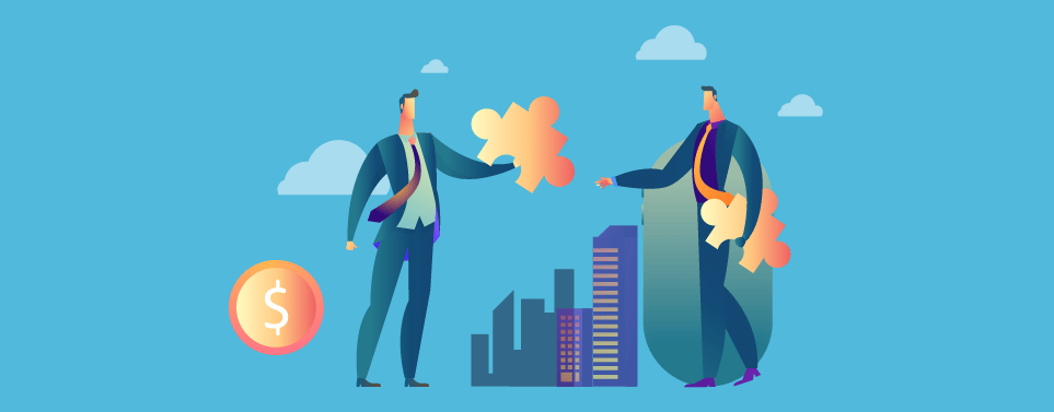 Illustration of an event organizer and a sponsor connecting