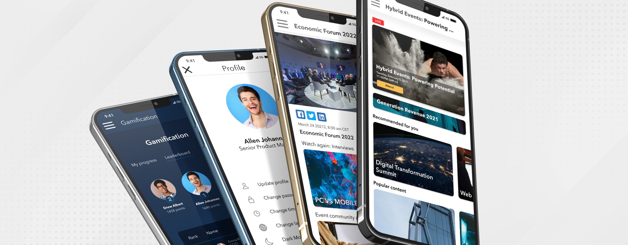 Canapii mobile event app shown on four smartphone screens