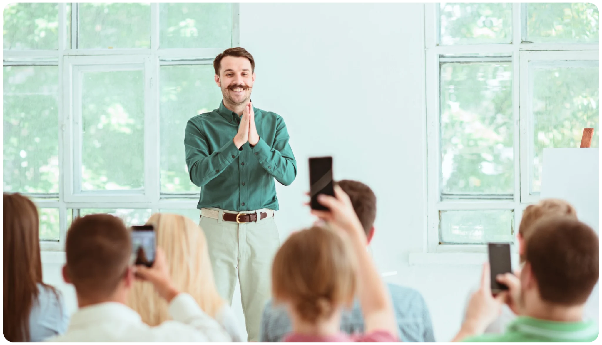 Attendees networking face to face at an in-person event